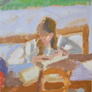 CLAIRE LISANT A TABLE