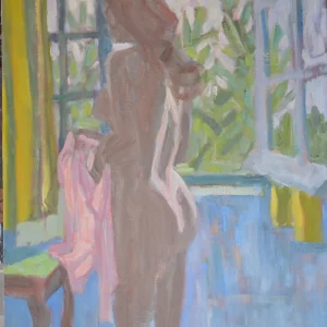 ANNE DEVANT LA FENETRE, CHEMISIER ROSE