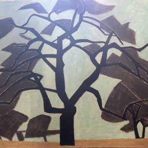 arbre noir sur fond bleu